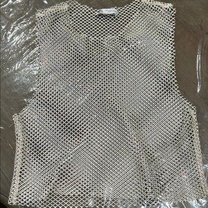 Zara White Mesh Sleeveless Top